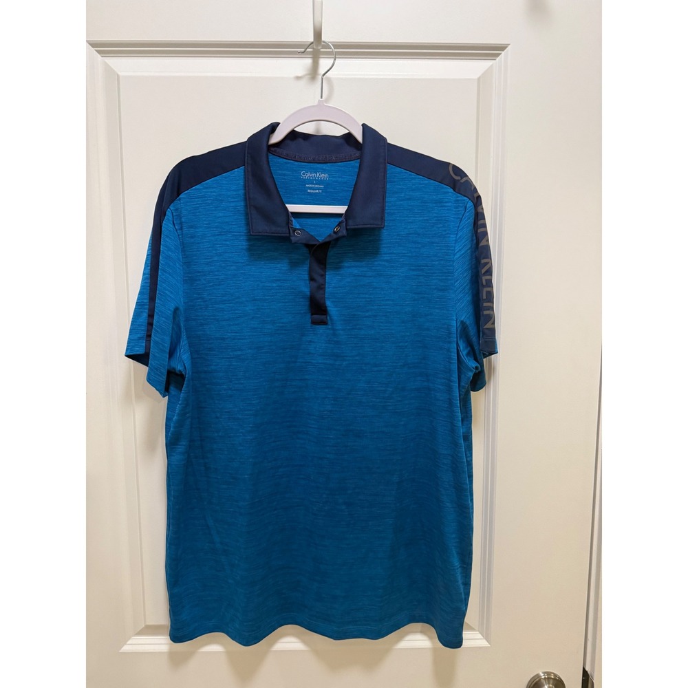 Calvin Klein Performance Mens Blue Space Dye Polo Shirt Regular Fit‎ Large Logo